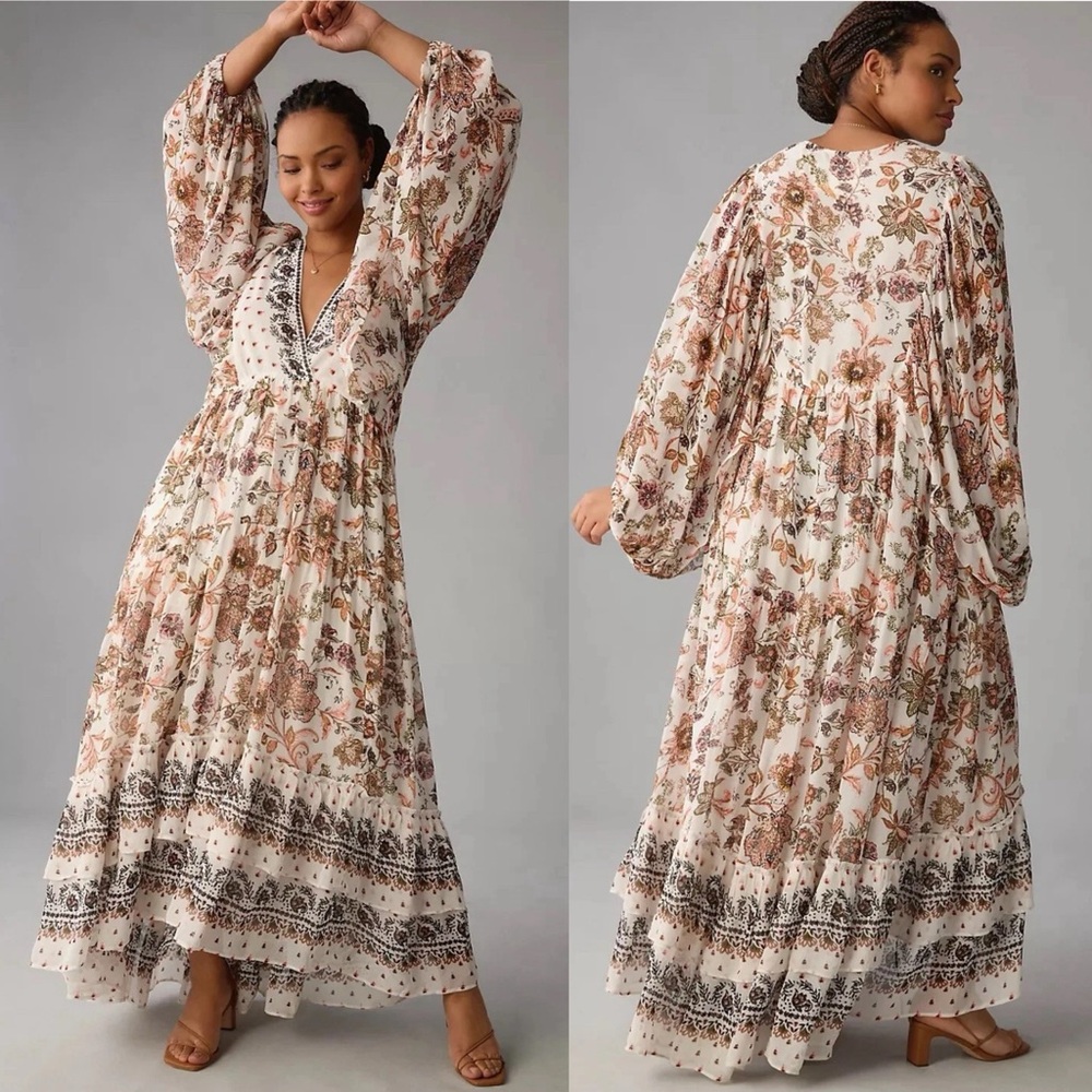 Anthropologie V Neck Long Sleeve Maxi Dress - Picture 1 of 8